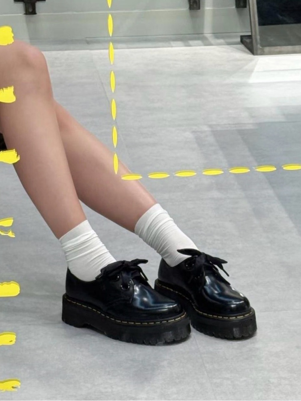 Dr. Martens Holly Black Patent Platform Lace-Up Booties